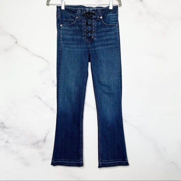 Veronica Beard Carolyn 10” Baby Boot Lace Up Raw Hem Jeans - Picture 7 of 16